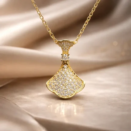 Golden Ginkgo Stone Cut Necklace